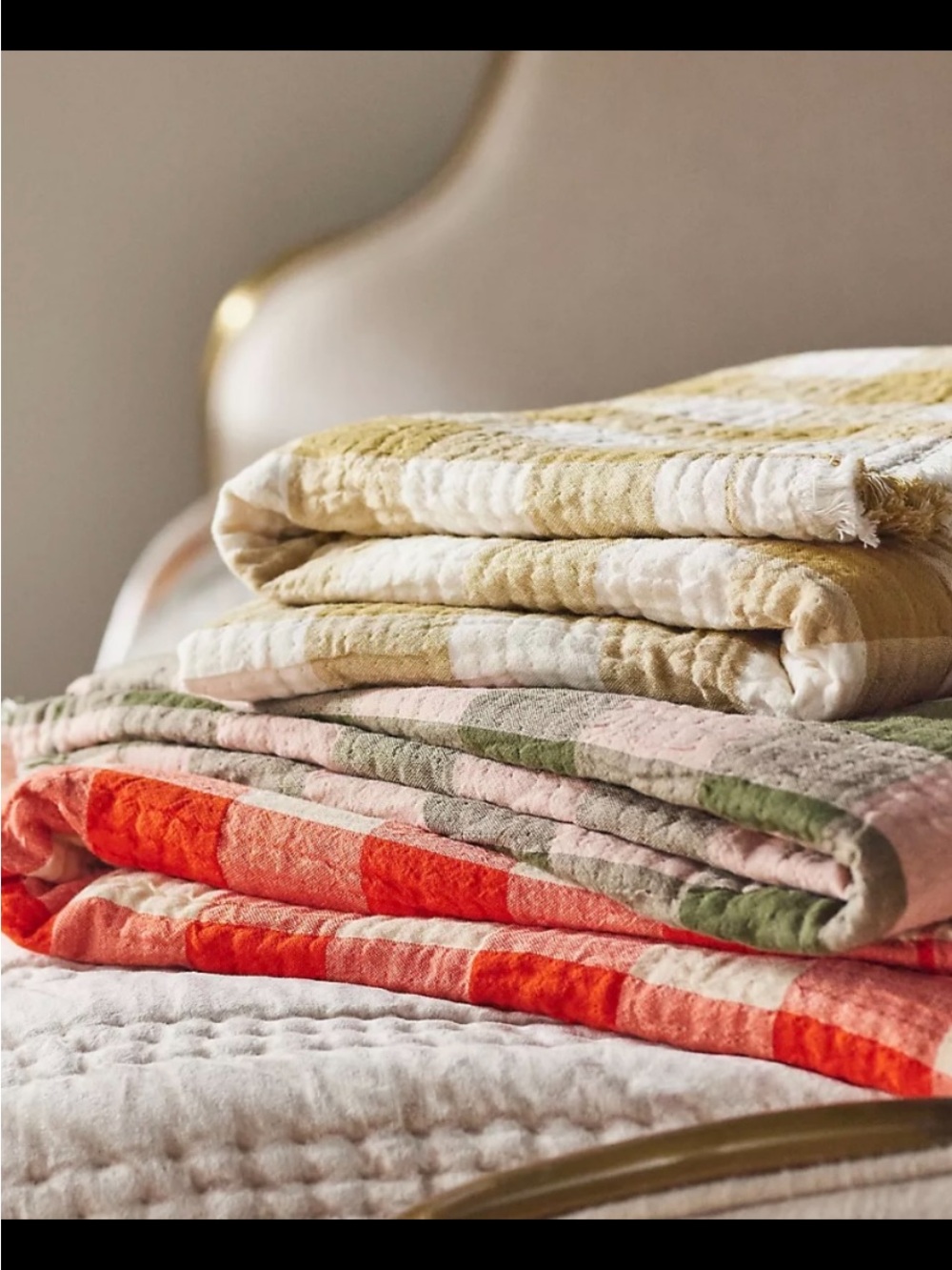 Anthropologie Pink and Olive Green Buffalo Quaze Throw Blanket - Picture 3 of 4